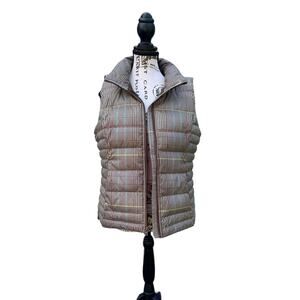 Lands End Down plaid Puffer Vest Cabincore Full Zip Brown Purple Womens M 10-12